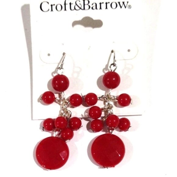Croft & Barrow Red Beaded Drop Earrings – Silver-Tone Dangle Statement Jewelry - Picture 3 of 9